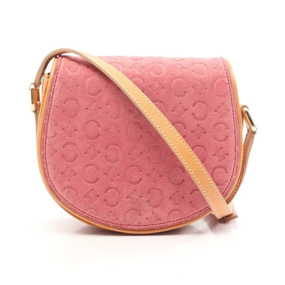 Celine C Macadam Shoulder Bag Suede Leather Pink Beige Cream